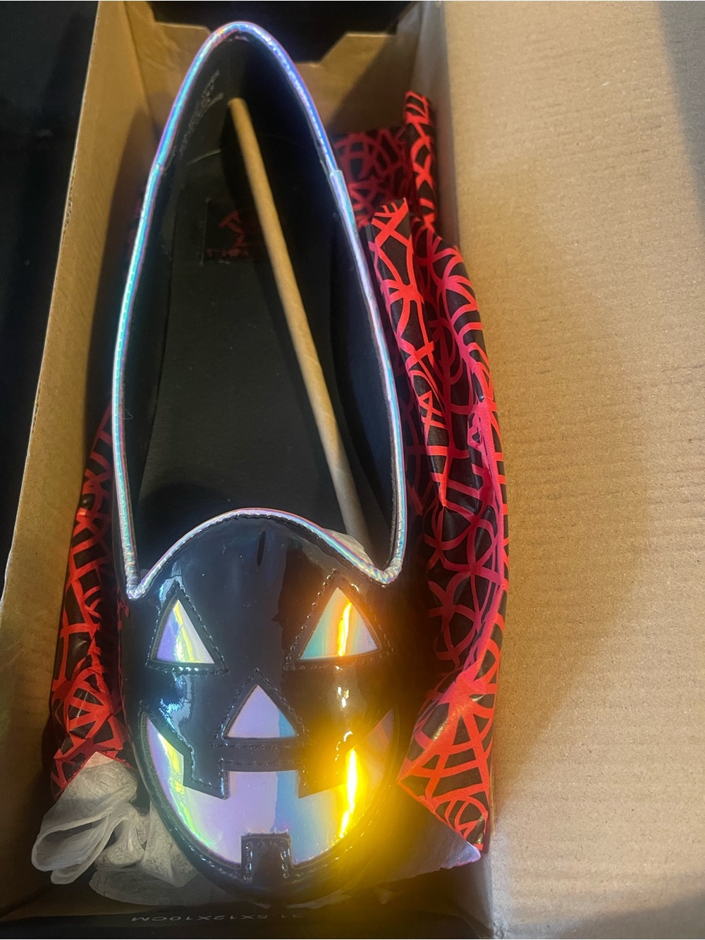 Black Holographic Pumpkin-Accent Slip-On Loafer